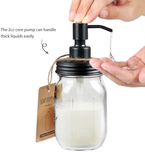 SheeChung Mason Jar Bathroom Accessories Set, 2Pcs Glass Bathroom Accessory Set, Soap Dispenser, Toothbrush Holder, Bathroom Decor, Rustic Farmhouse Decor - Black (Pack of 2)