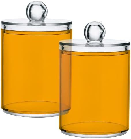 Gredecor 4 Pack Orange Qtip Holder Organizer Dispenser Clear Bathroom Storage Canister Cotton Ball Holder Bathroom Containers for Cotton Swabs/Pads/Floss