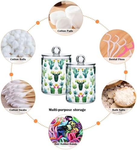 MNSRUU 4 Pack Qtip Holder Organizer Dispenser Cactus Bathroom Storage Canister Cotton Ball Holder Bathroom Containers for Cotton Swabs/Pads/Floss