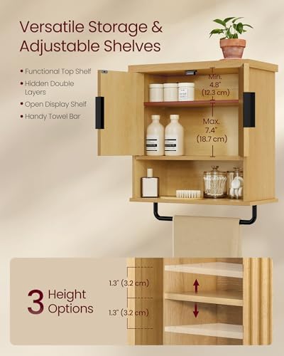 VASAGLE Bathroom Cabinet Wall Mounted, Towel Bar, 7.9 x 17.7 x 24 Inches