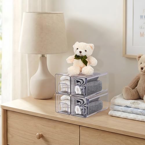 Sorbus Clear Stackable Storage Drawers with Handles (Small, 4 Pack)