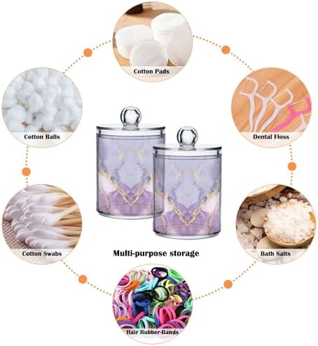 MNSRUU 2 Pack Qtip Holder Organizer Dispenser Marble Pink Gray Bathroom Storage Canister Cotton Ball Holder Bathroom Containers for Cotton Swabs/Pads/Floss