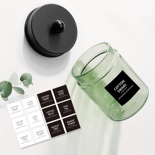Amolliar Green Glass Apothecary Jar, Qtip Holder for Bathroom, Black 2 Pack
