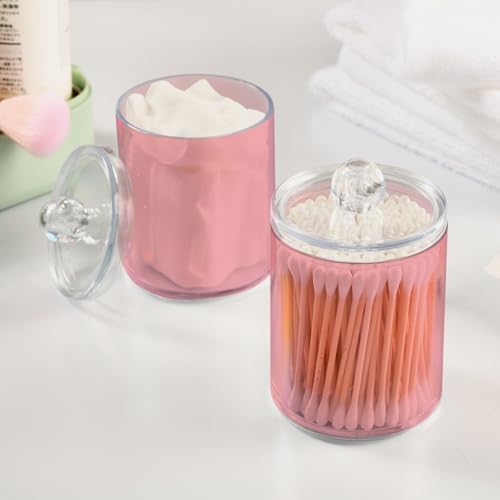 Gredecor 4 Pack Light Pink Qtip Holder Organizer Dispenser Clear Bathroom Storage Canister Cotton Ball Holder Bathroom Containers for Cotton Swabs/Pads/Floss