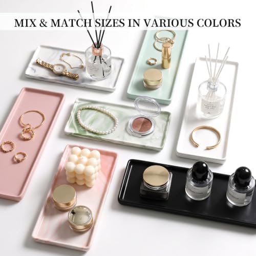 8″ x 3.7″ Ceramic Vanity Tray, Decorative Rectangular Organizer for Bathroom Countertop, Dresser Top, Kitchen & Bathtub, for Soap, Perfume, Candle, Jewelry & Cosmetics (Black)