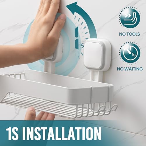 TAILI Shower Caddy Suction Cup Rustproof Metal Shower Shelves White 2pack