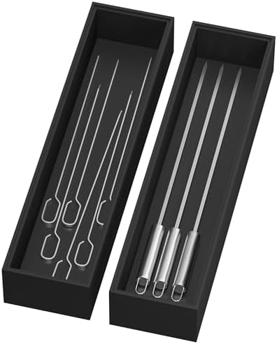 Lixple Bamboo Kitchen Drawer Organizer, 2 Pack, 12" x 3" x 2", Black