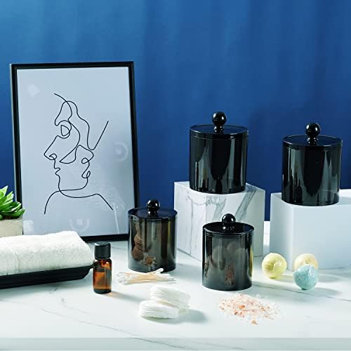 SheeChung 3 Pack Black Qtip Holder,Acrylic Apothecary Jars with Lids
