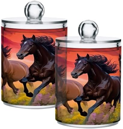 Horse Riders in The Sunset 4 Pack Clear Plastic Qtip Holder Dispenser Set,Bathroom Storage Canister for Cotton Swabs, Balls, Dental Floss,Pads,Organize with Apothecary Jars
