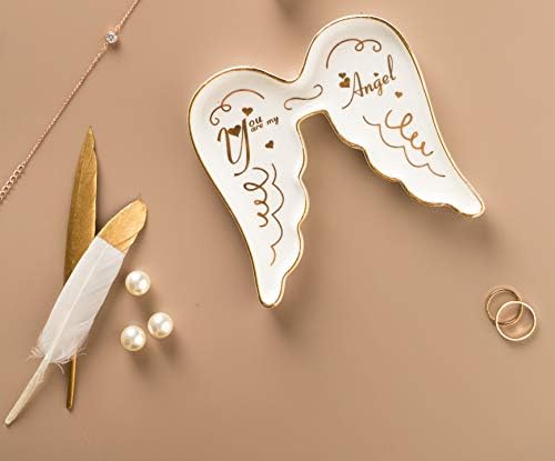 Stephanie Imports Angel Wing-Shaped You Are My Angel Ceramic Trinket Plate and Decorative Jewelry Dish