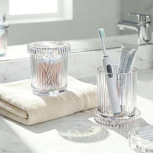 2‑Pack Clear Opalescent Glass Qtip Holder, Vanity & Bathroom Storage