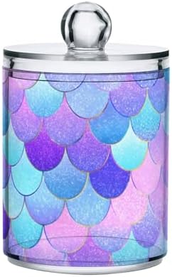 MNSRUU 4 Pack Qtip Holder Organizer Dispenser Pink Blue Mermaid Scales Bathroom Storage Canister Cotton Ball Holder Bathroom Containers for Cotton Swabs/Pads/Floss