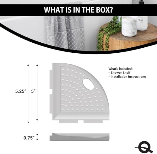 Questech 5" Corner Shower Footrest, Lugged for New Construction, Shaving Shelf for Inside Shower, Bathroom Storage Corner Caddy, Metro Lugged, Brushed Nickel Finish