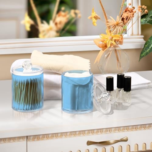 Gredecor 4 Pack Light Sky Blue Qtip Holder Organizer Dispenser Clear Bathroom Storage Canister Cotton Ball Holder Bathroom Containers for Cotton Swabs/Pads/Floss