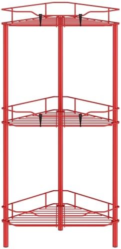 HuggieGems Metal Floor Standing Corner Shower Caddy, Red, 3 Tier