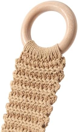 Handmade Crochet Dish Towel Holder for Kitchen & Bathroom - Decorative Boho Macrame Kitchen Towel Hanger Loop Ring Makes a Unique Gift for Birthday Thanksgiving Day 11 Inches (Khaki)