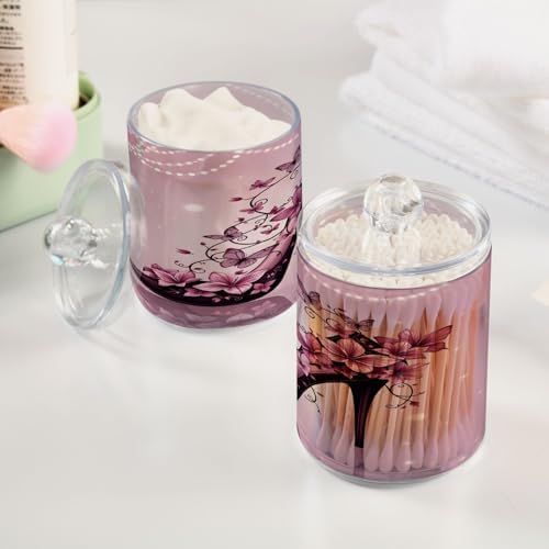 ALAZA High Heel Pearl 2 Pack Qtip Holder Dispenser for Cotton Swabs, Balls, Pads, Floss 10 oz Plastic Canister Organizer