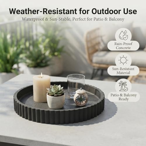 Round Solid Concrete Tray, Fluted Centerpiece for Coffee Table Decor 13"