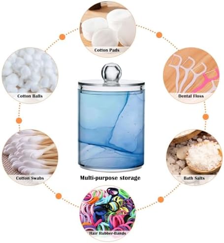 MNSRUU 2 Pack Qtip Holder Organizer Dispenser Blue Marble Fluid Art Bathroom Storage Canister Cotton Ball Holder Bathroom Containers for Cotton Swabs/Pads/Floss