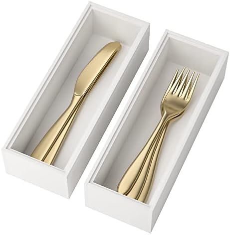 Lixple Bamboo Kitchen Drawer Organizer, 2 Pack, 9" x 3" x 2", White