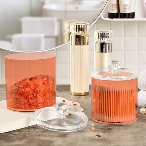 Gredecor Coral Apothecary Jars with Lids for Bathroom & Kitchen Organization Containers Acrylic Plastic Organizers Great for Q-Tip Cotton Swabs, Jewelry, Food & Candy Storage, Set of 2 Sizes