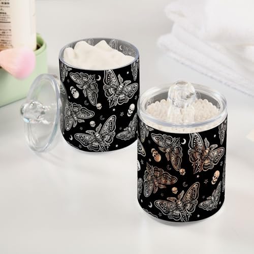 MNSRUU 4 Pack Qtip Holder Organizer Dispenser Moth Skull Moon Esoteric Bathroom Containers Bathroom Vanity Storage Canister Apothecary Jars for Cotton Swabs/Pads/Floss