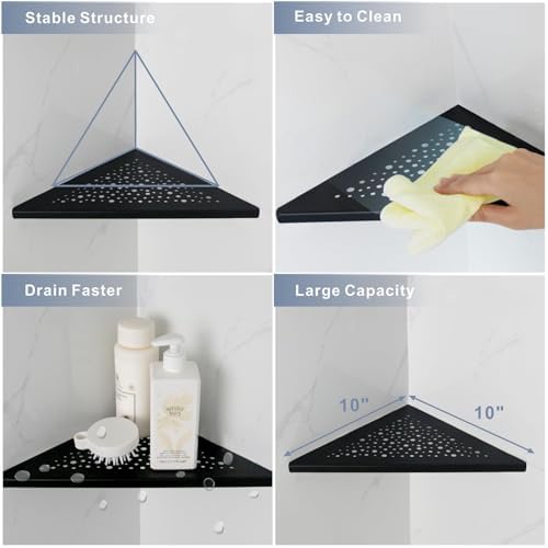 HIDROP Matte Black 10" Corner Shower Shelves for Tiled Walls, 2 Pack