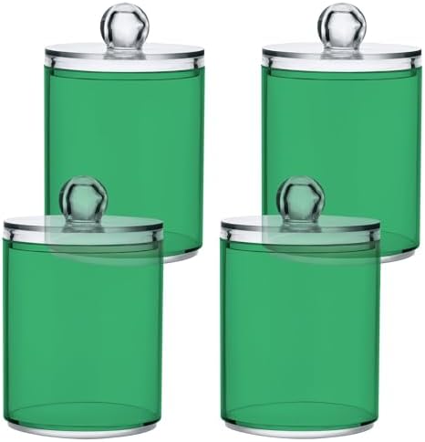 Gredecor 4 Pack Medium Sea Green Qtip Holder Organizer Dispenser Clear Bathroom Storage Canister Cotton Ball Holder Bathroom Containers for Cotton Swabs/Pads/Floss