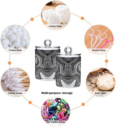 MNSRUU 4 Pack Qtip Holder Organizer Dispenser Black Ink Marble Bathroom Storage Canister Cotton Ball Holder Bathroom Containers for Cotton Swabs/Pads/Floss