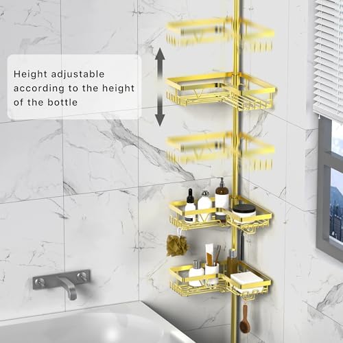 KEGII Corner Shower Caddy Tension Pole, Bathroom Storage Rack, Gold