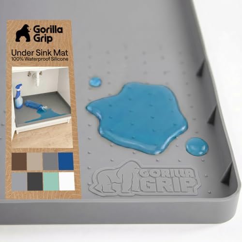 GORILLA GRIP Waterproof Silicone Under Sink Mat, Stay in Place, 34x22 Gray