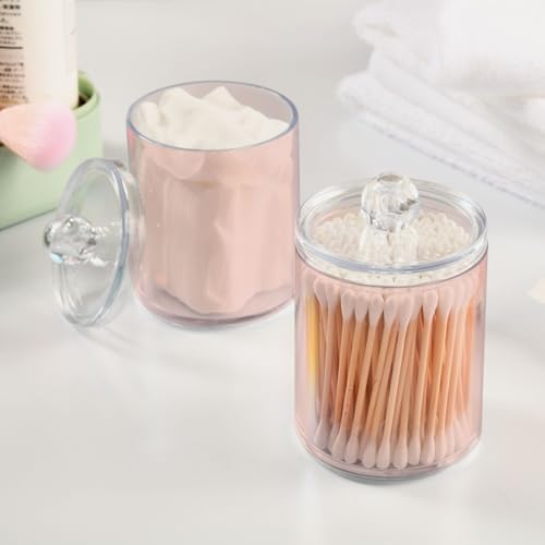Gredecor 4 Pack Misty Rose Qtip Holder Organizer Dispenser Clear Bathroom Storage Canister Cotton Ball Holder Bathroom Containers for Cotton Swabs/Pads/Floss