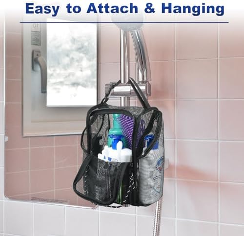 Cosmos Mesh Shower Caddy Toiletry Organizer Hanging Shower Tote Bag, Quick Dry Shower Organizer Portable Bath Bag with Durable Zippers & Side Pockets for Travel, Gym, Swimming, Beach and Camp