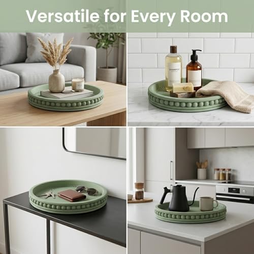 Round Solid Concrete Tray, Fluted Centerpiece for Coffee Table Decor 11"