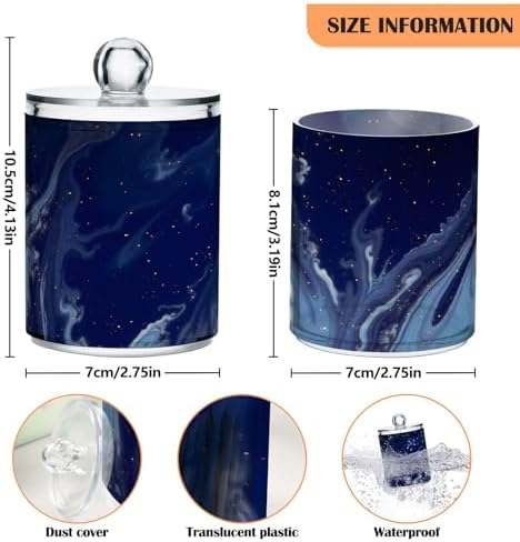 MNSRUU 4 Pack Qtip Holder Organizer Dispenser Beautiful Navy Blue Marble Bathroom Containers Bathroom Vanity Storage Canister Apothecary Jars for Cotton Swabs/Pads/Floss