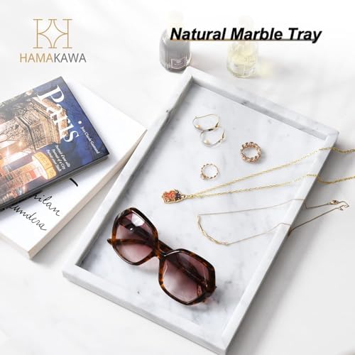 Italian White Marble Vanity Tray, Real Natural Bathroom Tray 12 inch, Carrara White Stone Trays, Large Perfume Trays, Cosmetic Organizer
