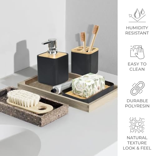CERBIOR Bamboo Bathroom Accessories Set 6 Piece Square Spiral Set,Black