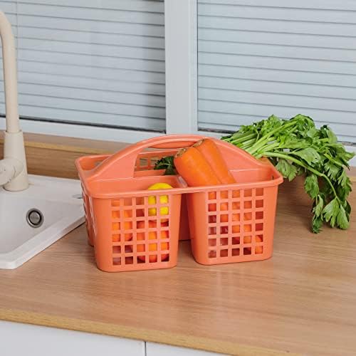 Portable Shower Caddy Basket Plastic Storage Basket with Compartment Orange