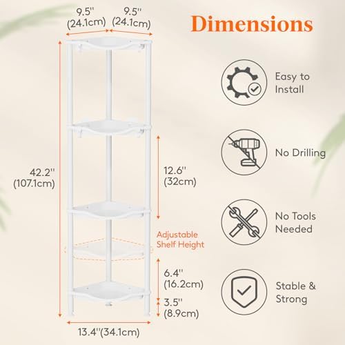 Lifewit 4 Tier Corner Shower Caddy with Hooks, Bathroom Organizer, White