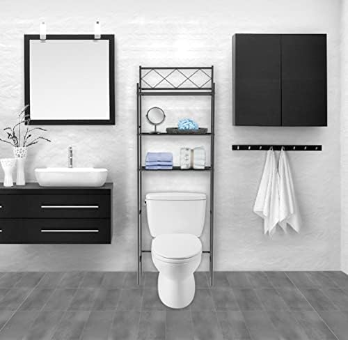 J&V TEXTILES 3-Shelf Bathroom Organizer Over The Toilet, Bathroom Spacesaver (Black)