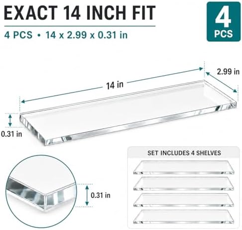 SELFIE CAT 4 Pack 14 x 2.99 x 0.31 in Medicine Cabinet Replacement Shelves