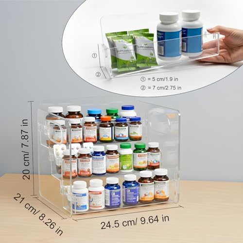 3-Tier Vitamin Storage Organizer, Organizer For Vitamin Bottles And Medicine Bottle, Vitamin Bottle Organizer For Countertop, Bathroom Cabinet Storage Items Are Clearly Visible (2item)