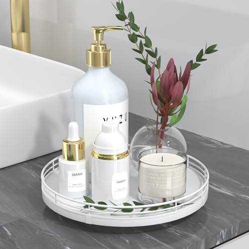 Oroyutor 9-Inch Oak Lazy Susan Vanity Tray, White Finish
