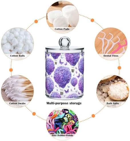 ALAZA Hydrangea Flower Beautiful 2 Pack Qtip Holder Dispenser for Cotton Swabs, Balls, Pads, Floss 10 oz Plastic Canister Organizer
