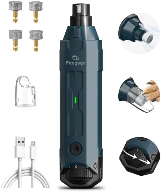6-Speed Dog Nail Grinder& 5 Grinding Heads with 2 LED Lights | Super Quiet (45 db) Pet Nail grinder 12000RPM & 3 Grinding Ports with Dust Cap Dog Nail Trimmer for Large Medium Small Dogs
