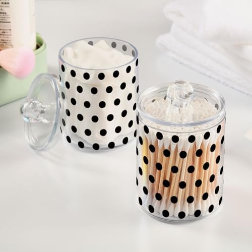 Black Spots 4 Pack Plastic Qtips Holder Bathroom Organizer Canisters for Cotton Balls/Swabs/Pads/Floss,Plastic Apothecary Jars for Vanity