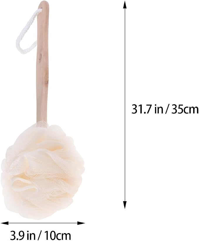 Ipetboom Long Handle Bath Sponge Brush with Loofah Mesh Exfoliating Scrubber for Shower Back and Feet Dead Skin Removal Suitable for Men and Women 13.77 Inch Handle