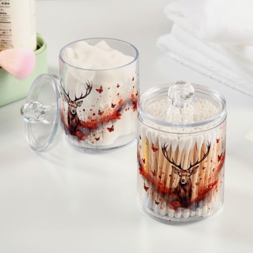 MNSRUU 4 Pack Qtip Holder Organizer Dispenser Deer Butterflies Pink Bathroom Storage Canister Cotton Ball Holder Bathroom Containers for Cotton Swabs/Pads/Floss