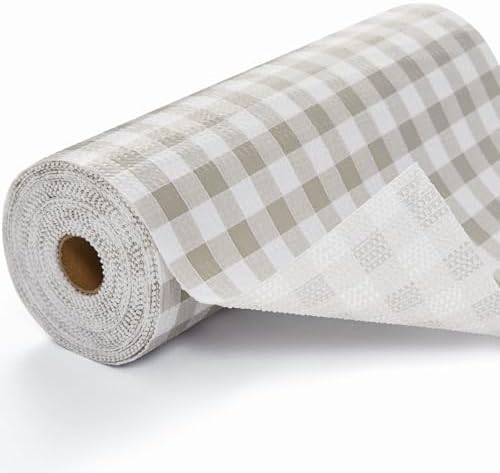 Drawer Shelf Liner, Non-Slip Kitchen Cabinet Liners Non-Adhesive Thick Strong Grip Waterproof Mats Protect Dresser Shelves Cupboard Bathroom Cabinets, Green Plaid, 17.5 in X 30 FT
