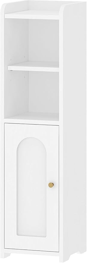 Hzuaneri Bathroom Storage Cabinet, Small Corner Floor Cabinet with Doors and Adjustable Shelf, Narrow Toilet Paper Cabinets, Bathroom Organizer for Small Spaces, White BC19703X